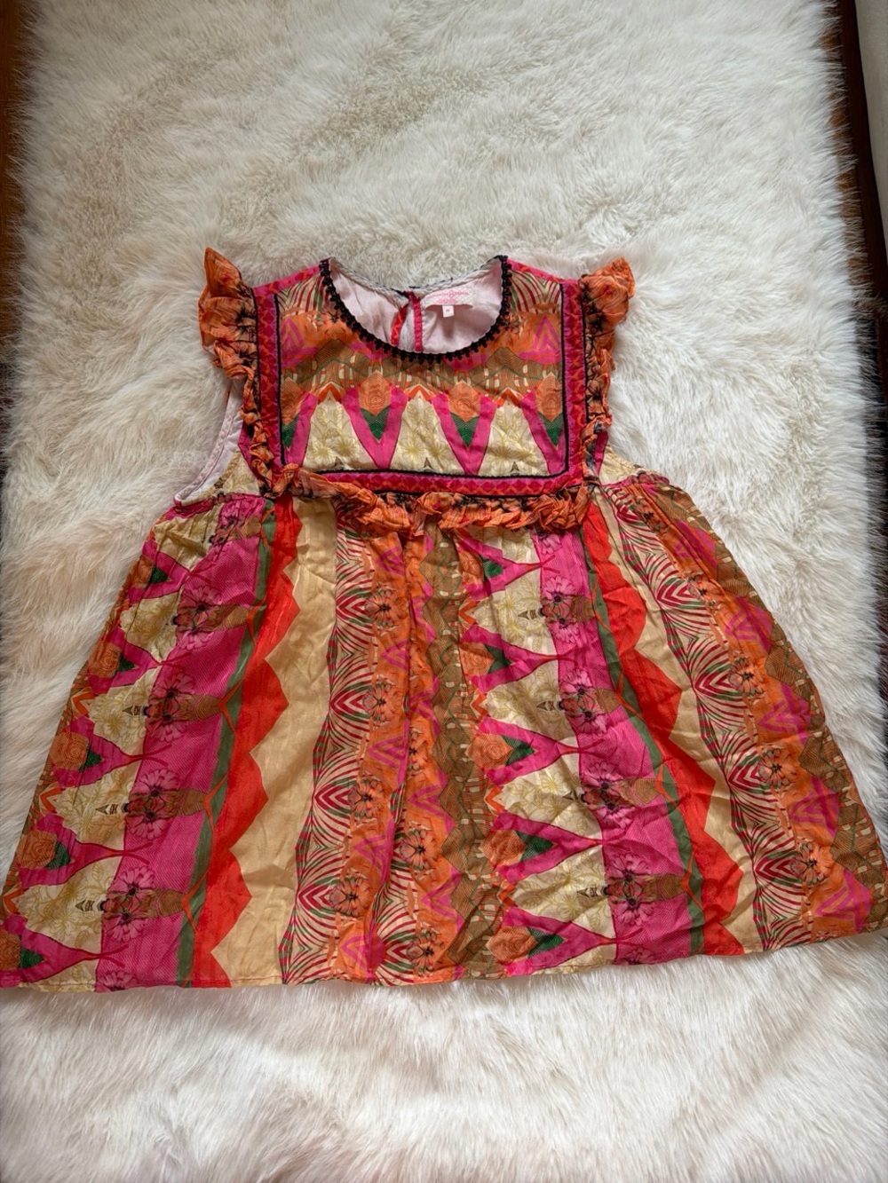 Anthropologie Siddhartha Bansal Pink Orange Printed Ruffle Top - Picture 3 of 6